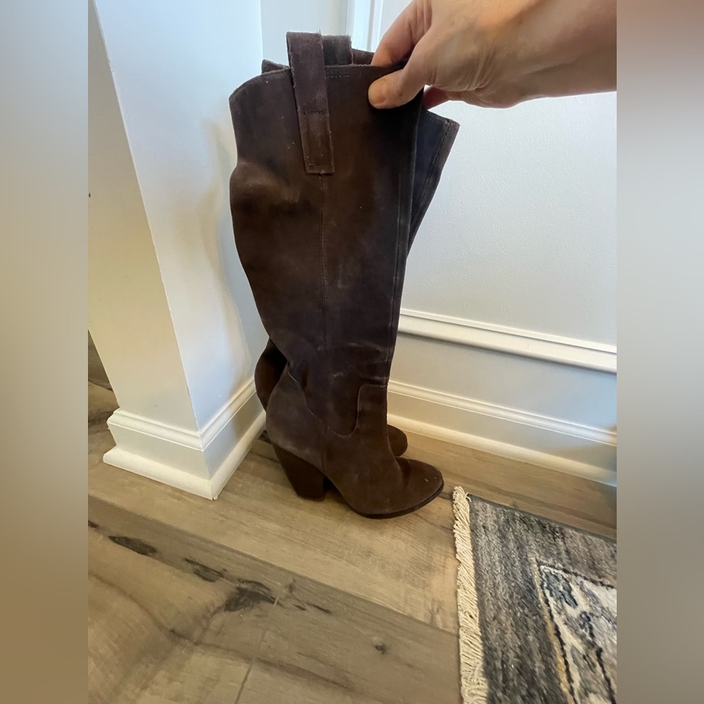 Carlos By Carlos Santana Womens Brown Suede Knee High Leather Boots Size 9m